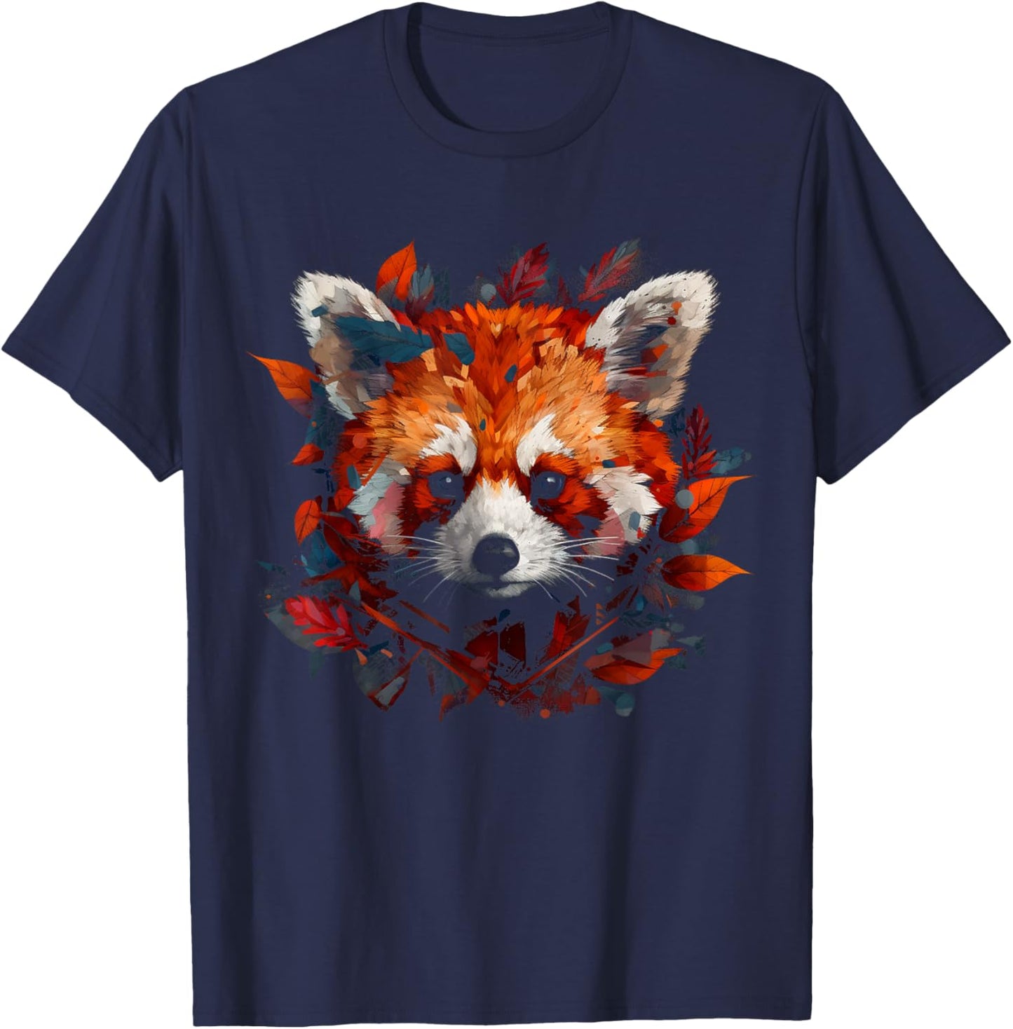 Red Panda Artwork - Autumn Leaves Animal Red Panda T-Shirt - T-Shirt | Navy