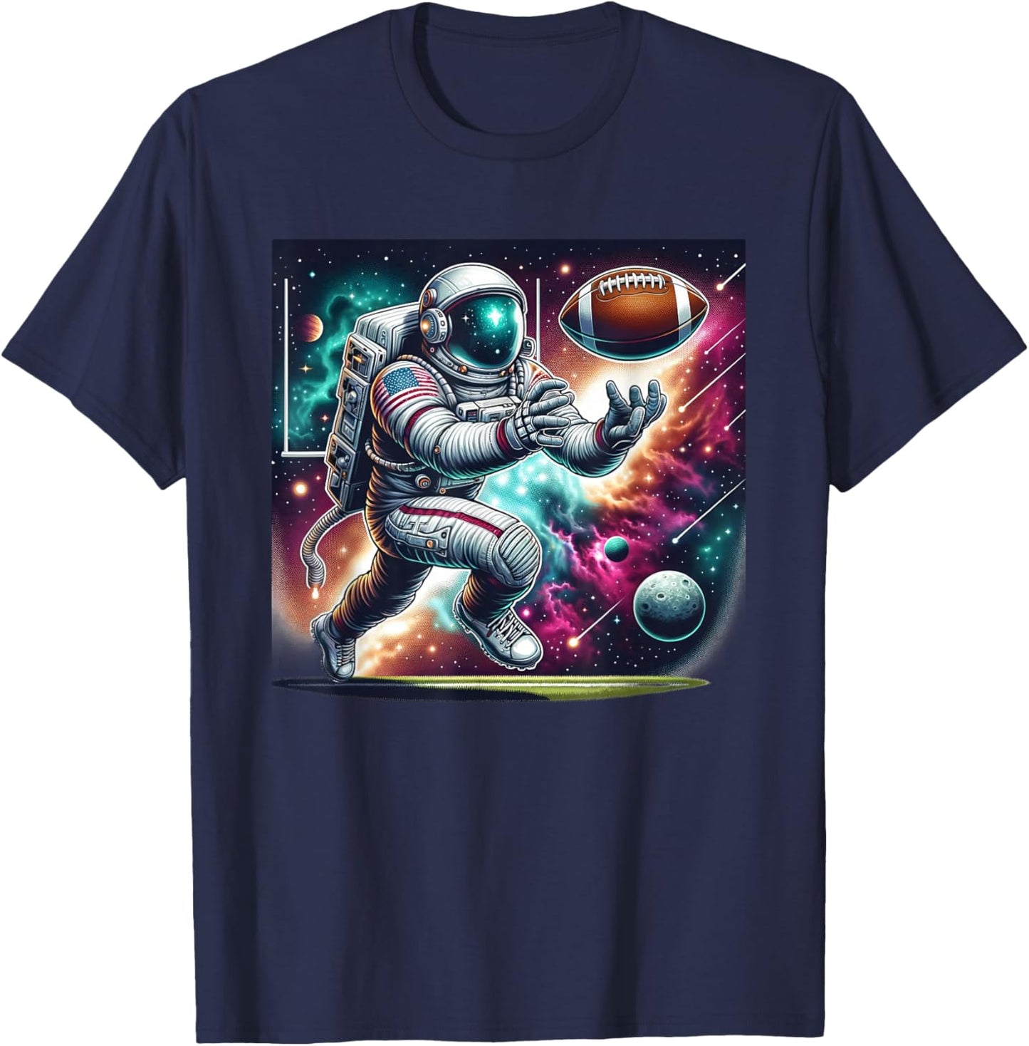 Astronaut Playing Football in Space T-Shirt - T-Shirt | Navy