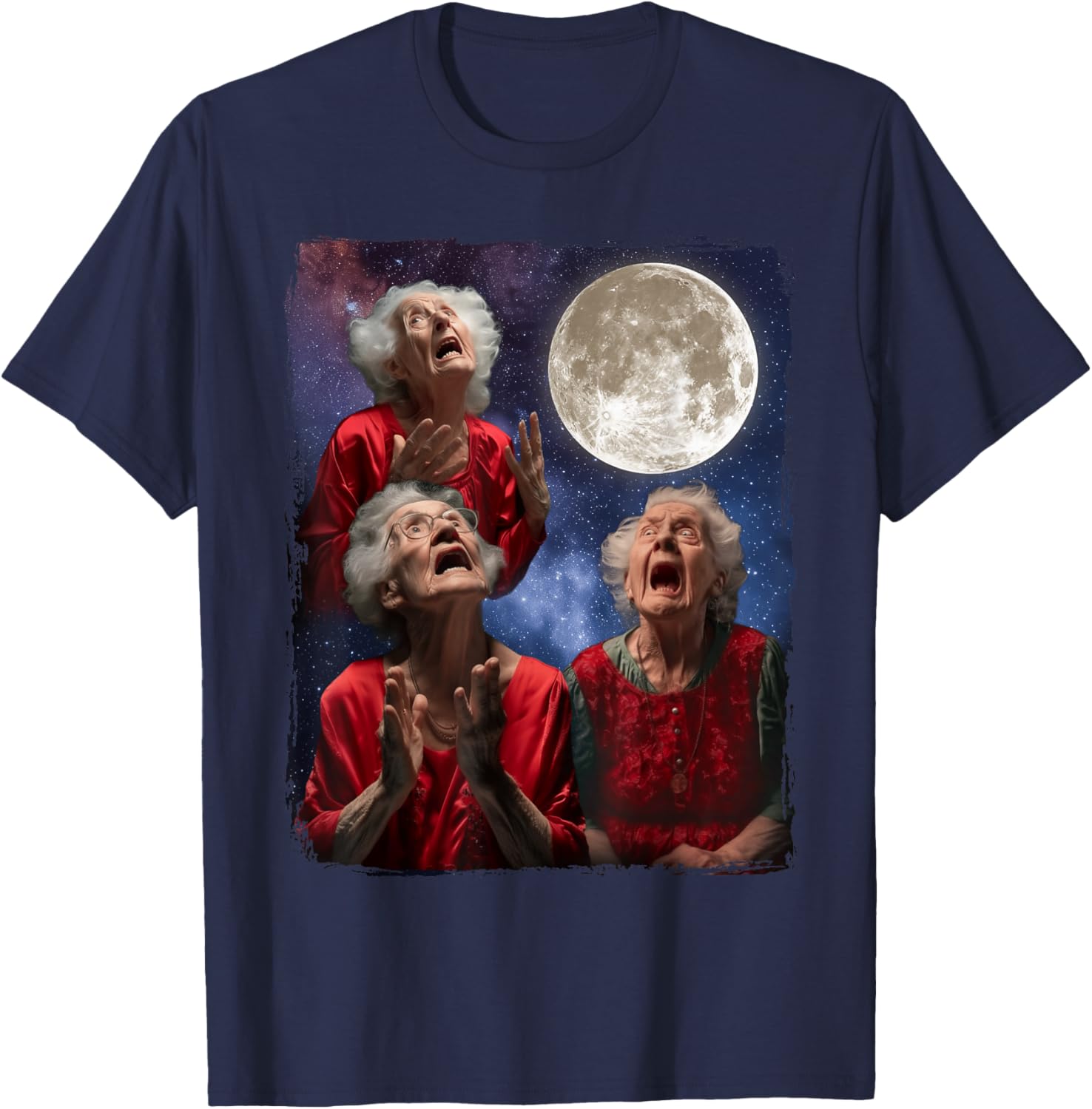 Grandma Howling At Moon Three Granny Moon T-Shirt - T-Shirt | Navy