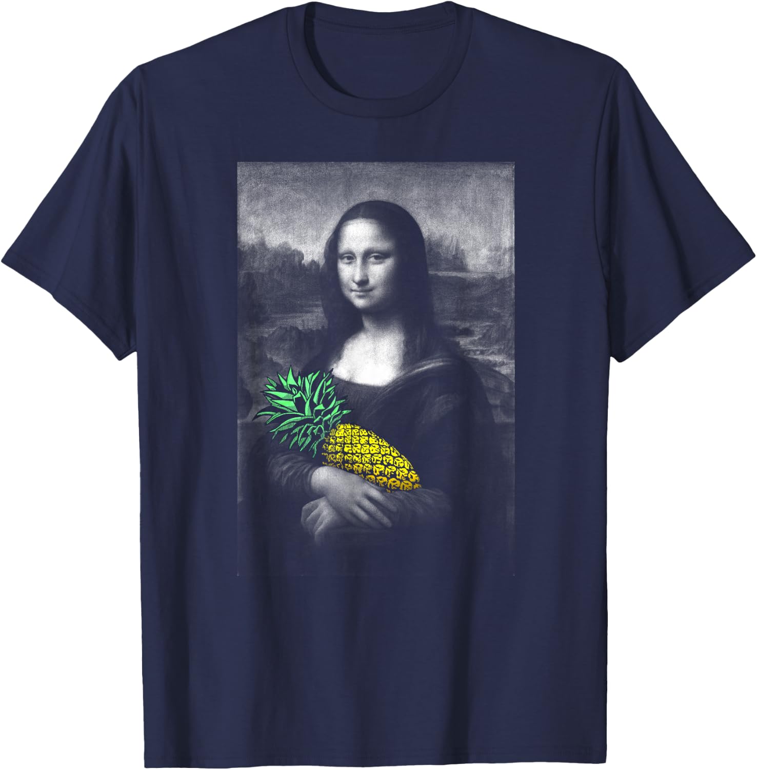 Mona Lisa with Pineapple Funny Mashup T-Shirt - T-Shirt | Navy