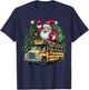 Santa Claus Riding School Bus Driver Christmas Tree Graphic T-Shirt - T-Shirt | Navy