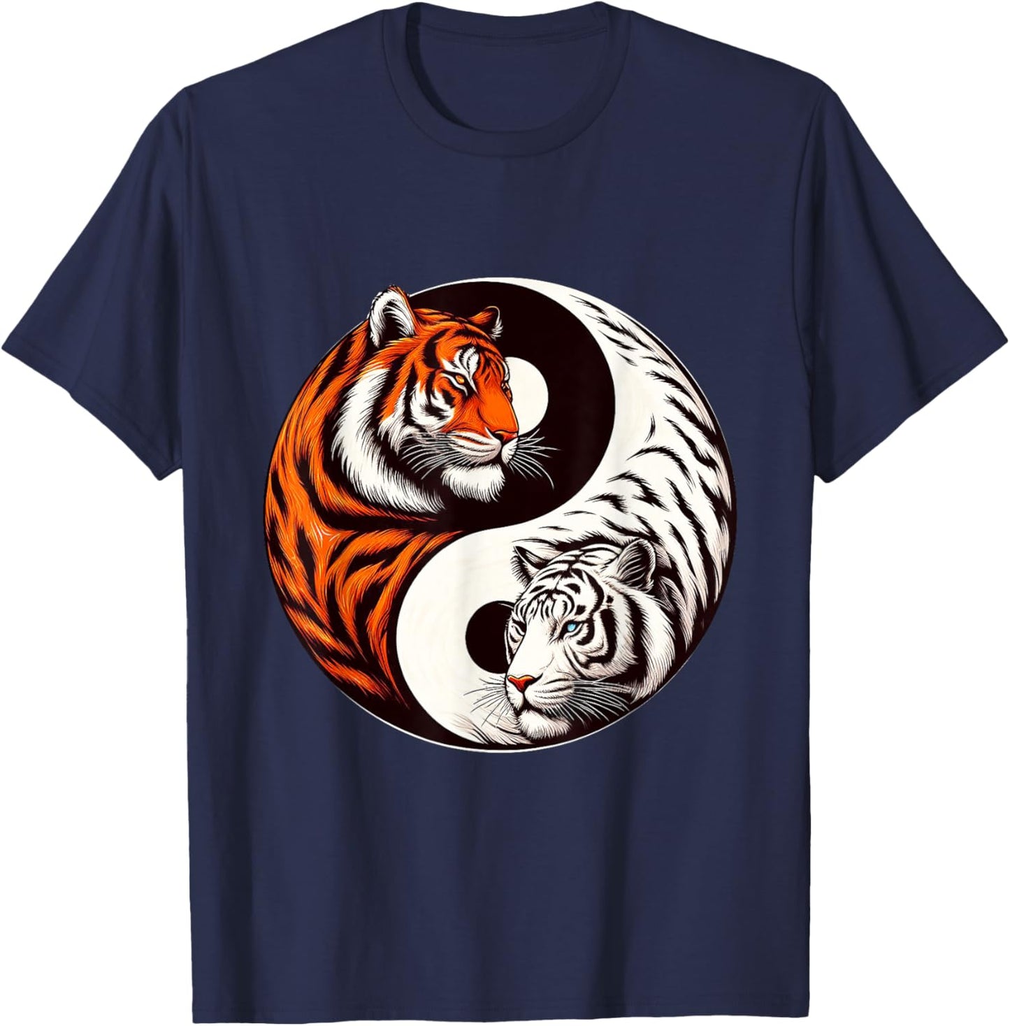 Yin Yang Orange Tiger White Tiger Tigers T-Shirt - T-Shirt | Navy