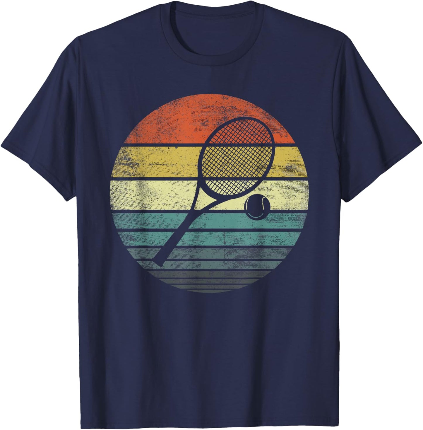 Tennis Player Gifts Retro Sunset Tennis Racquet & Ball Coach T-Shirt - T-Shirt | Navy