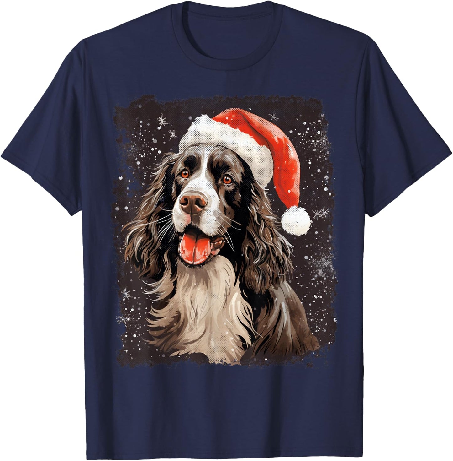 English Springer Spaniel Christmas Dog T-Shirt - T-Shirt | Navy