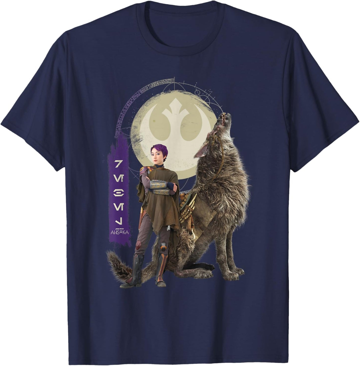 Star Wars Ahsoka Part 6 Sabine and Howler Aurebesh Rebel T-Shirt - T-Shirt | Navy