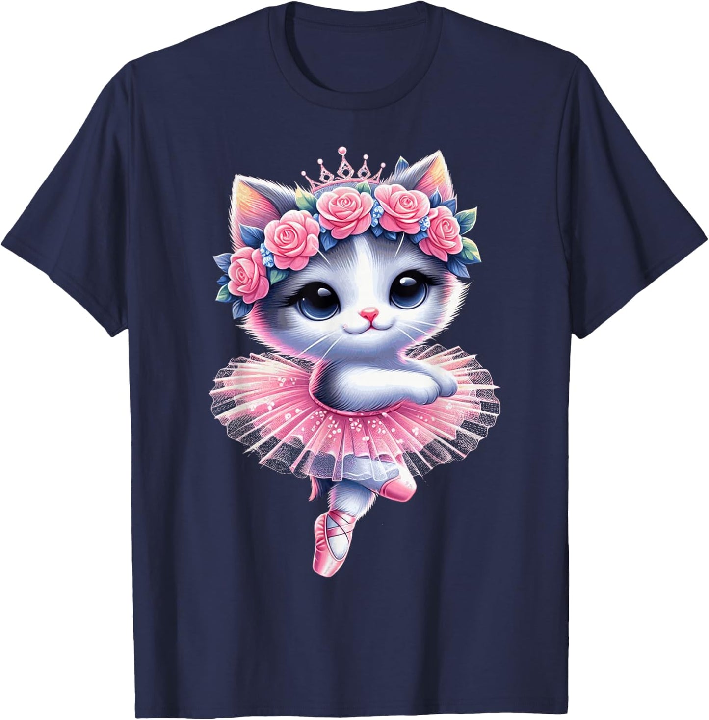 Cute Ballet Kitten Ballerina Cat Dancing Gracefully Tutu Art T-Shirt - T-Shirt | Navy