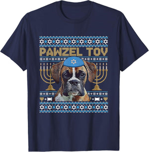 Pawzel Tov Jewish Boxer Dog Funny Hanukkah T-Shirt - T-Shirt | Navy