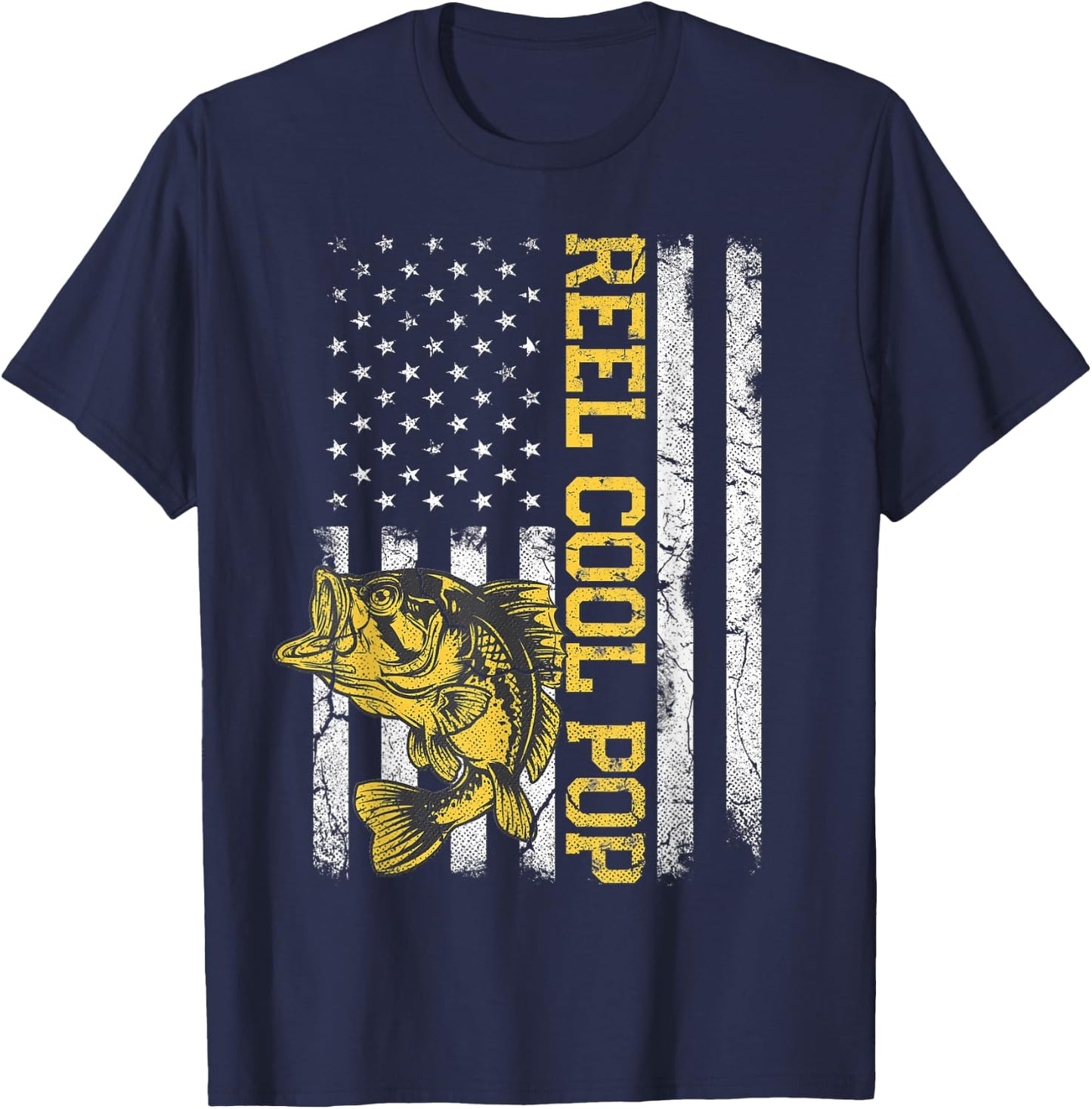 Father's Day Gift Fishing Reel Cool Pop American Flag Dad T-Shirt - T-Shirt | Navy