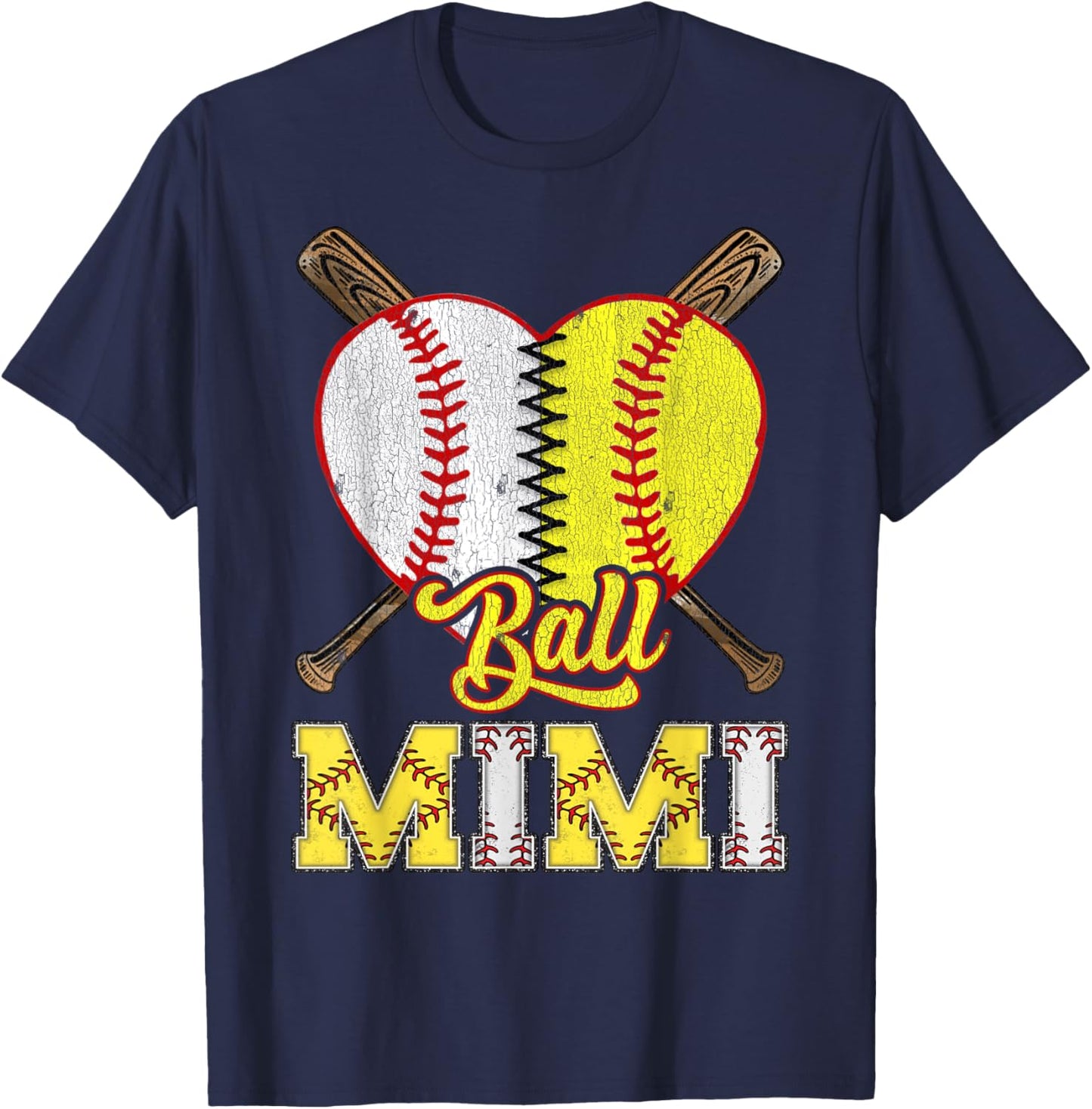 Mimi Of Both Ball Mimi Half Baseball Softball T-Shirt - T-Shirt | Navy