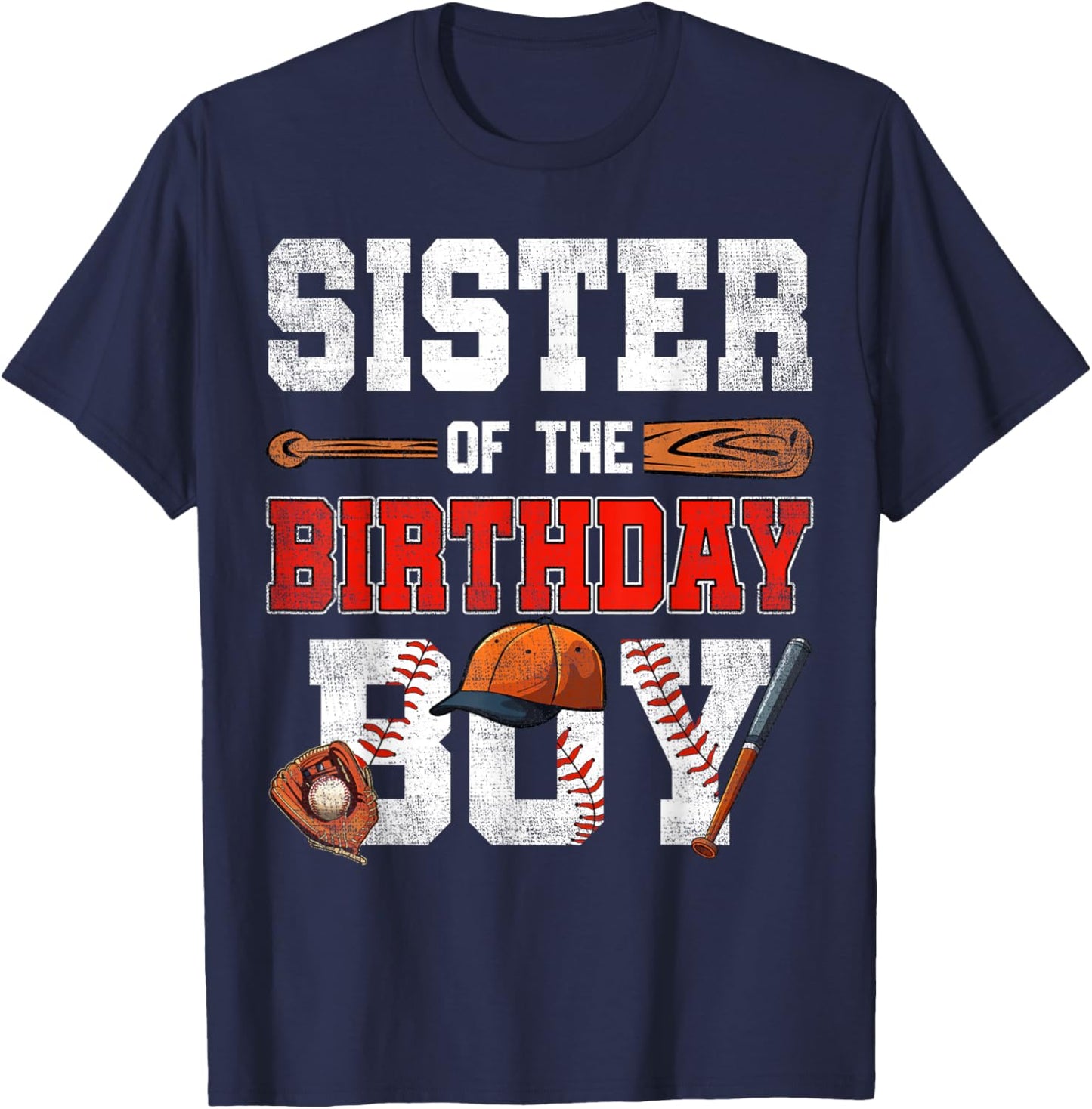 Sister Of The Birthday Boy Baseball Bday Family T-Shirt - T-Shirt | Navy