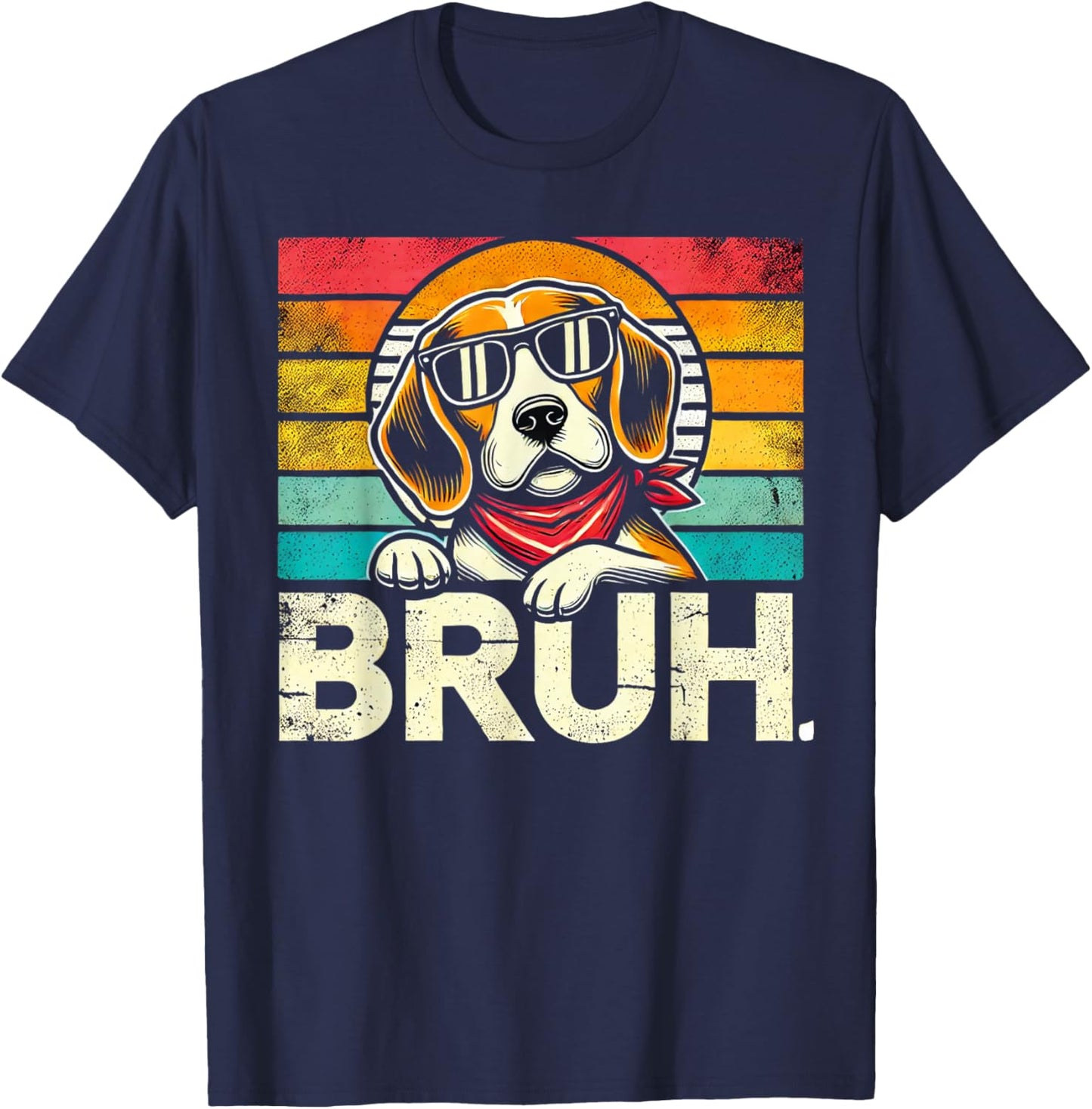 Bruh Retro Vintage 80s Dog Sunglasses BRUH Funny Bruh Beagle T-Shirt - T-Shirt | Navy
