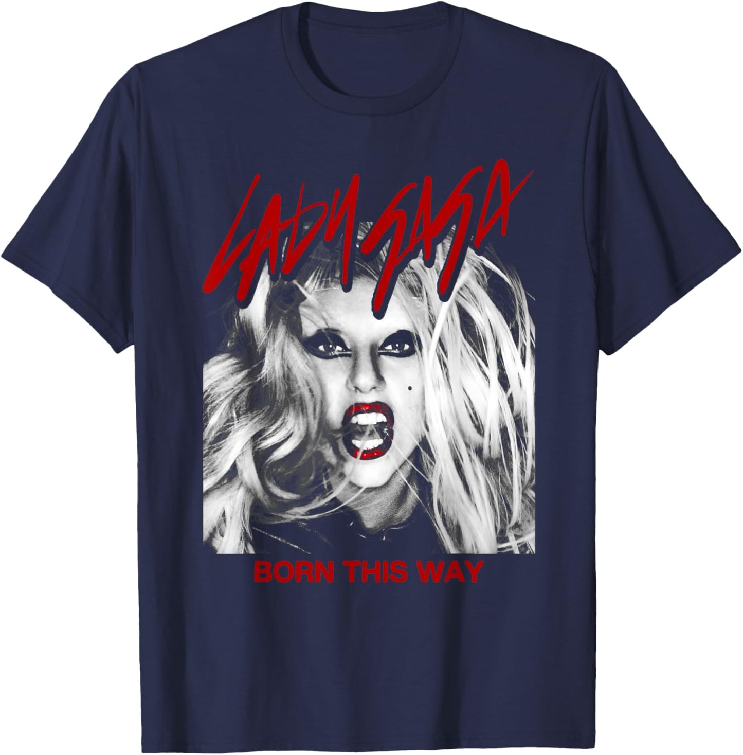 Official Lady Gaga Born This Way Cover T-Shirt - T-Shirt | Navy