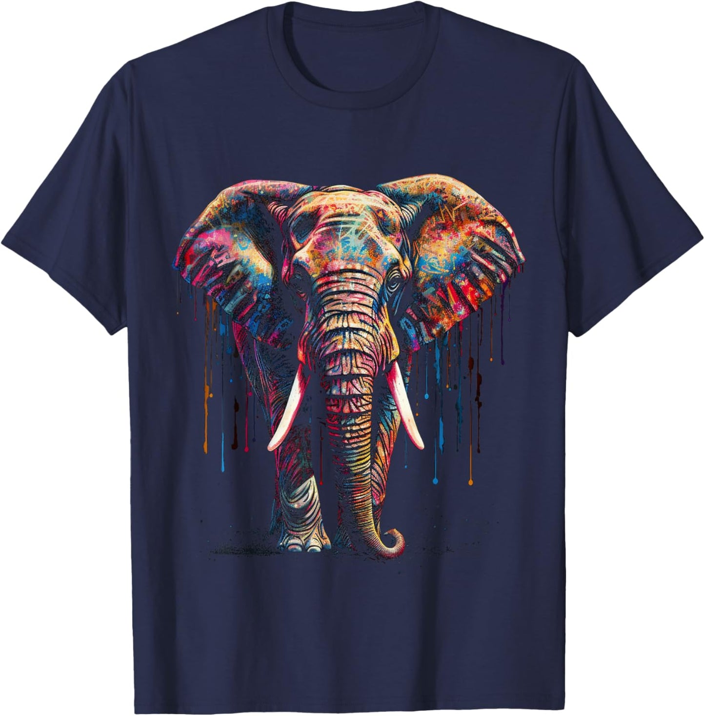 Elefant Kunst - Tier Bunt Zoo Elefant T-Shirt - T-Shirt | Navy