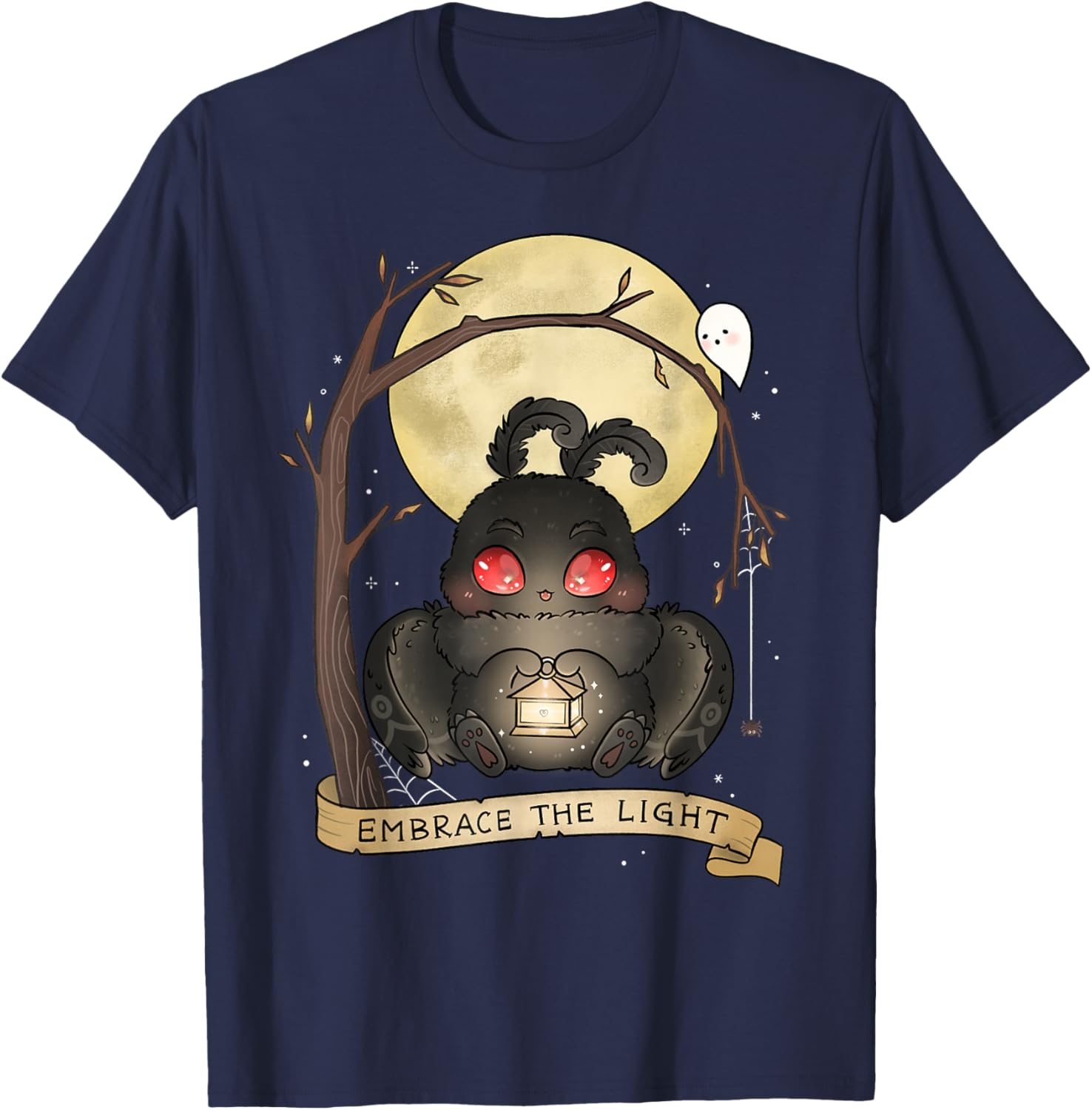 Embrace The Light Mothman Spooky Cute Cryptid Goth Halloween T-Shirt - T-Shirt | Navy