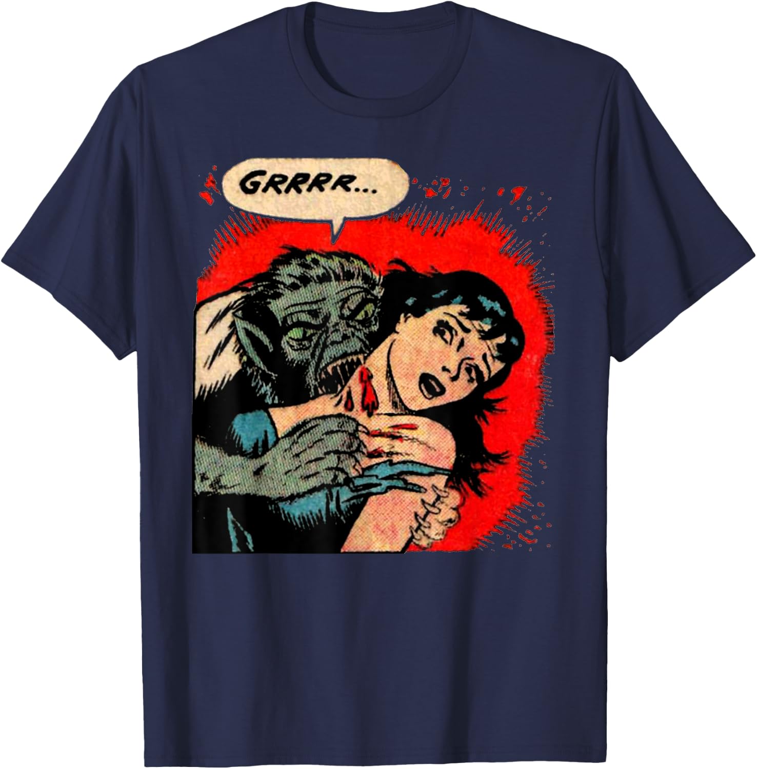 Creepy Horror Movie Monster Comic Vintage Halloween Werewolf T-Shirt - T-Shirt | Navy