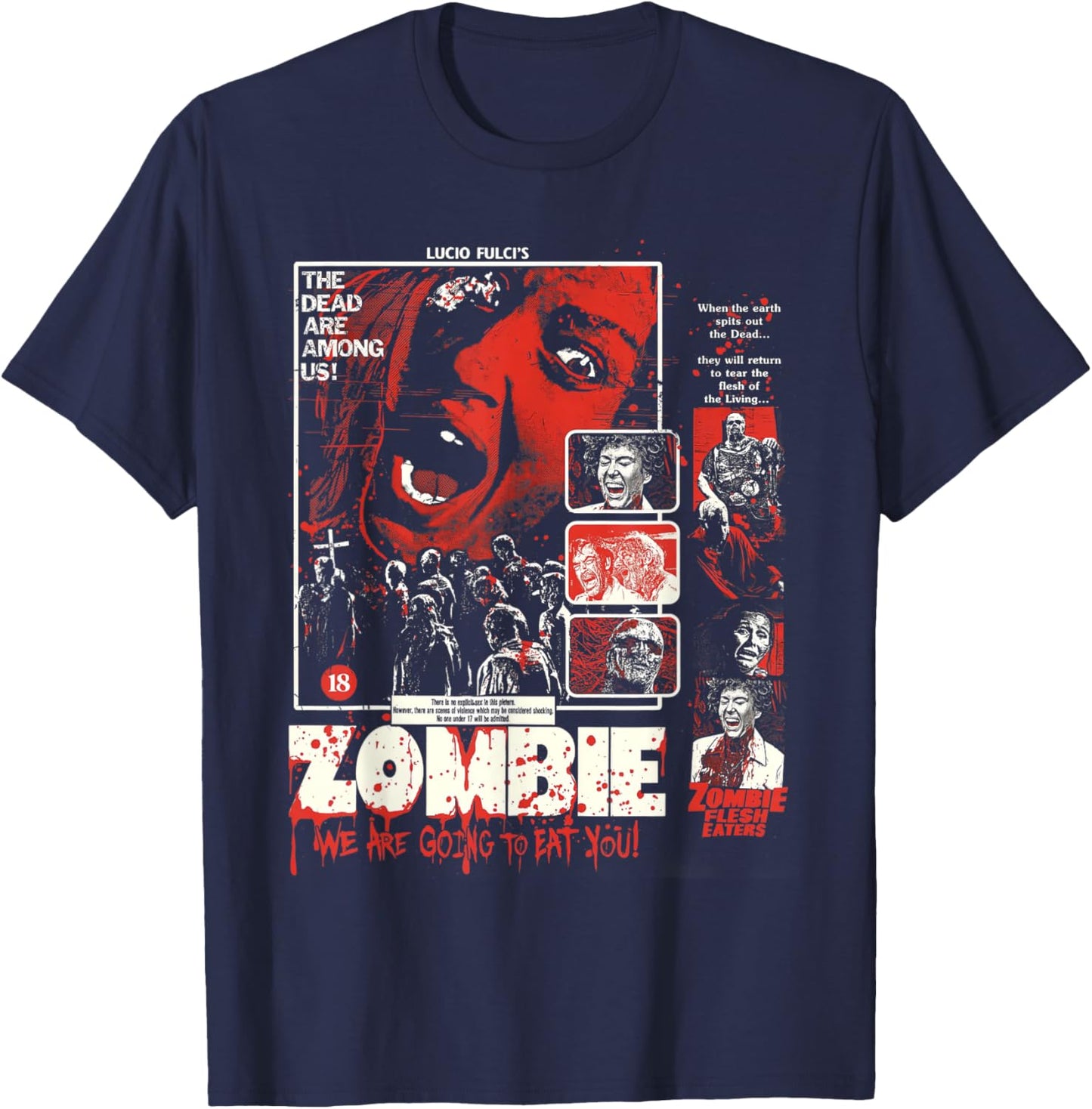 Vintage Zombie Halloween Poster Retro Movie Bloody T-Shirt - T-Shirt | Navy