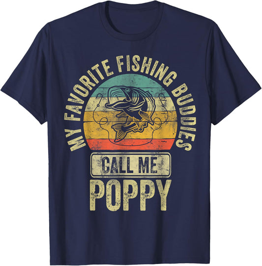 My Favorite Fishing Buddies Call Me Poppy Shirt Fisherman T-Shirt - T-Shirt | Navy