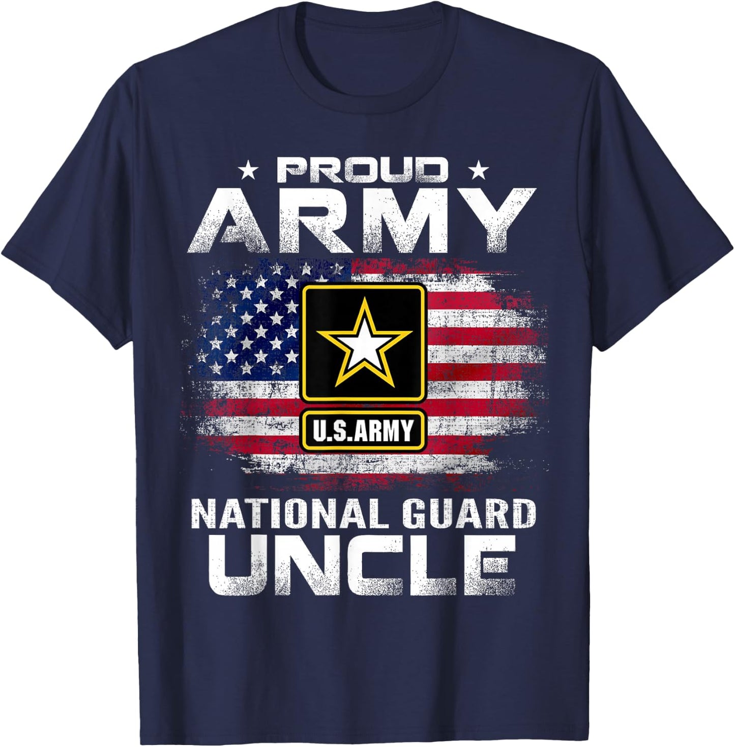 Proud Army National Guard Uncle With American Flag Gift T-Shirt - T-Shirt | Navy