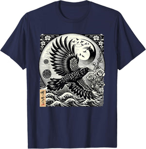 Graphic Japan Woodblock Art Crow Raven Vintage T-Shirt - T-Shirt | Navy