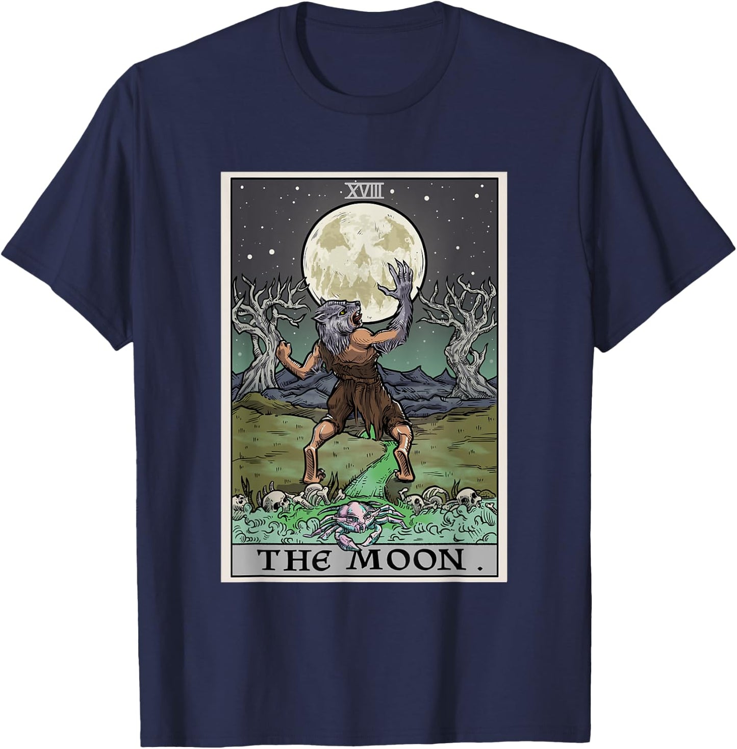The Moon Tarot Card Halloween Werewolf Gothic Witch Horror T-Shirt - T-Shirt | Navy