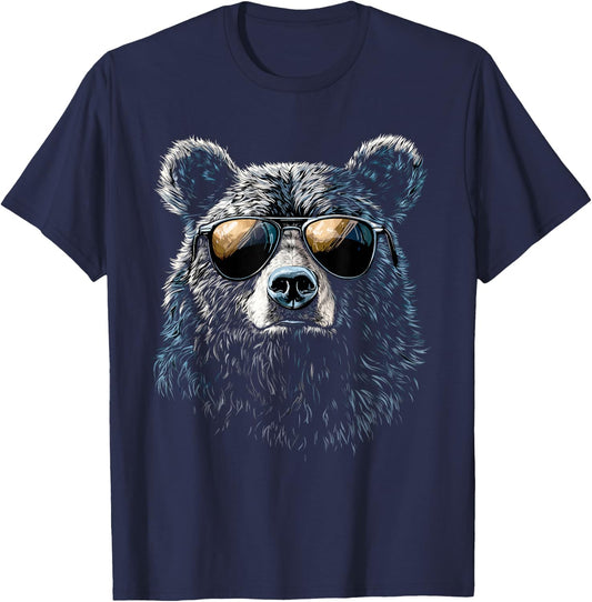 Bear Wearing Sunglasses Wildlife Artwork Graphic Bear T-Shirt - T-Shirt | Navy