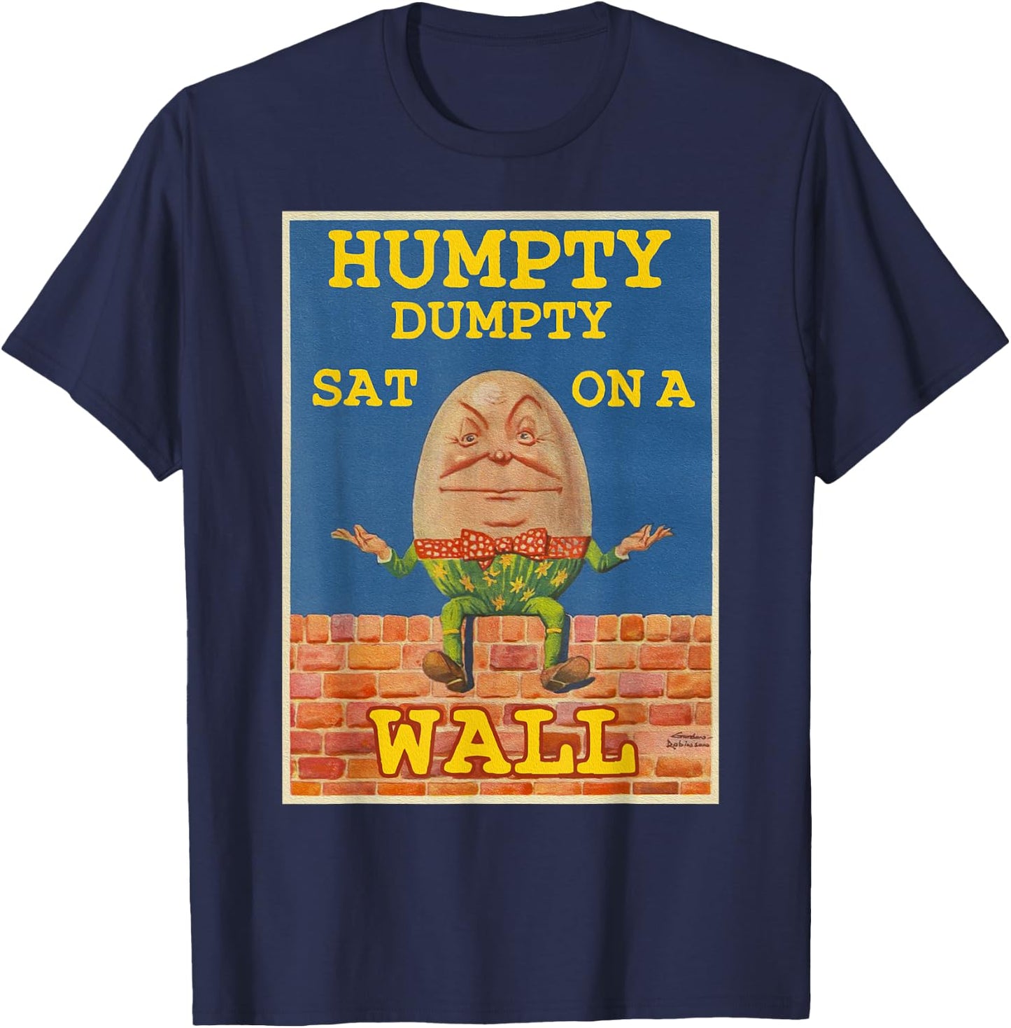 Retro Fairytale Art-Humpty Dumpty Sat on a Wall T-Shirt - T-Shirt | Navy
