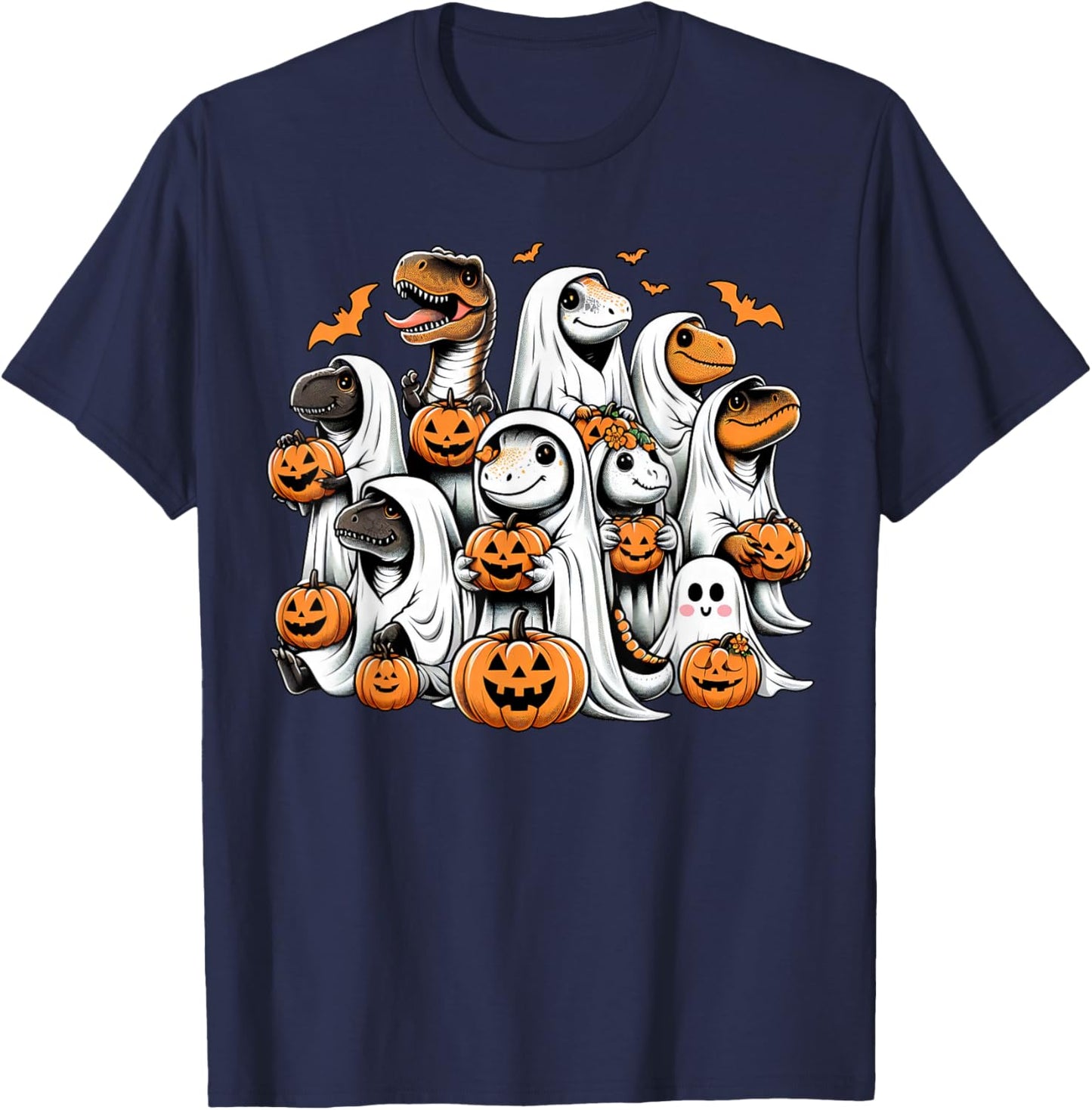 Cute Ghost Dinosaur T Rex Dressed As Ghost Funny Halloween T-Shirt - T-Shirt | Navy