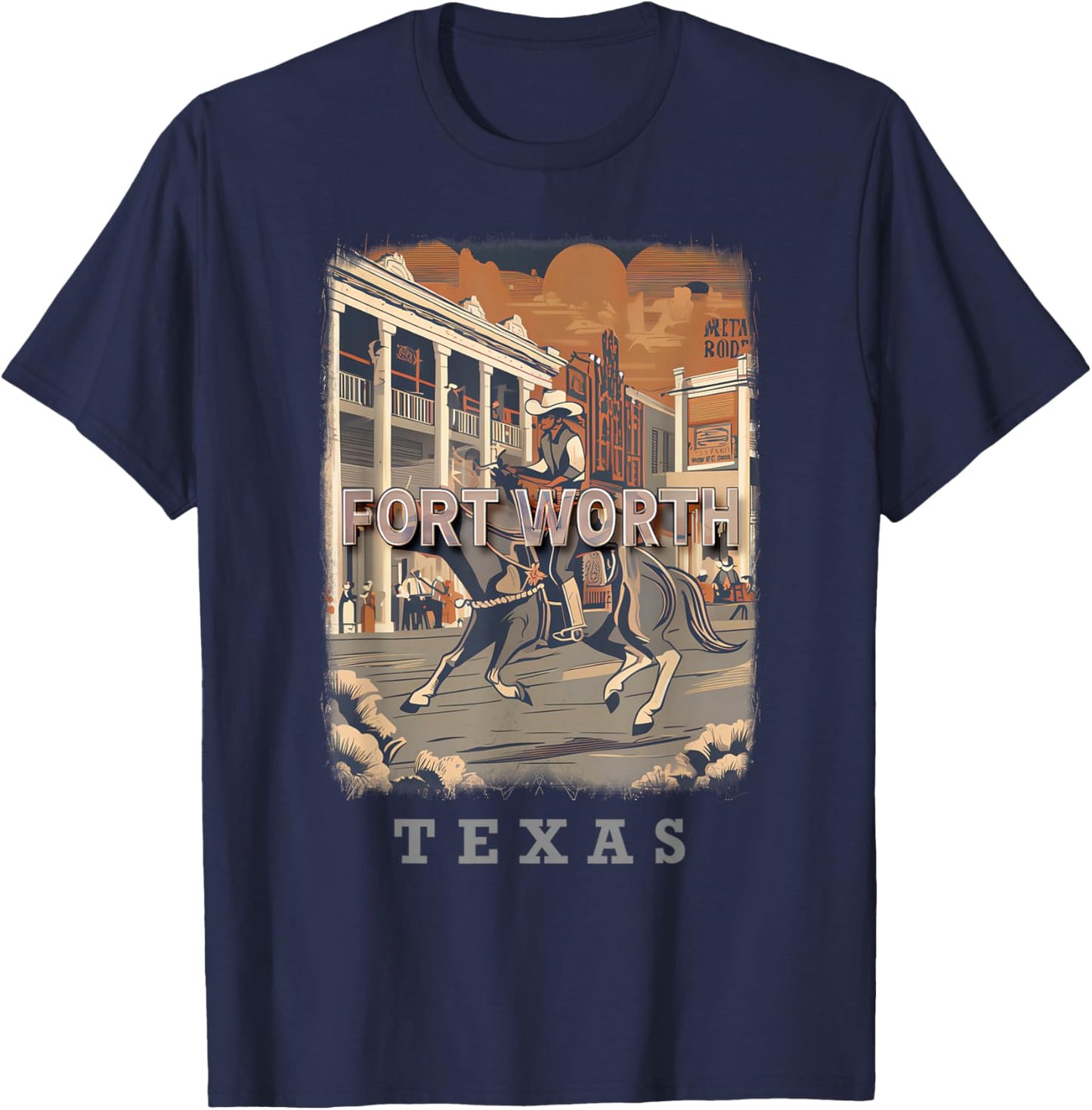Fort Worth Texas TX Wild West Charm SD979 T-Shirt - T-Shirt | Navy