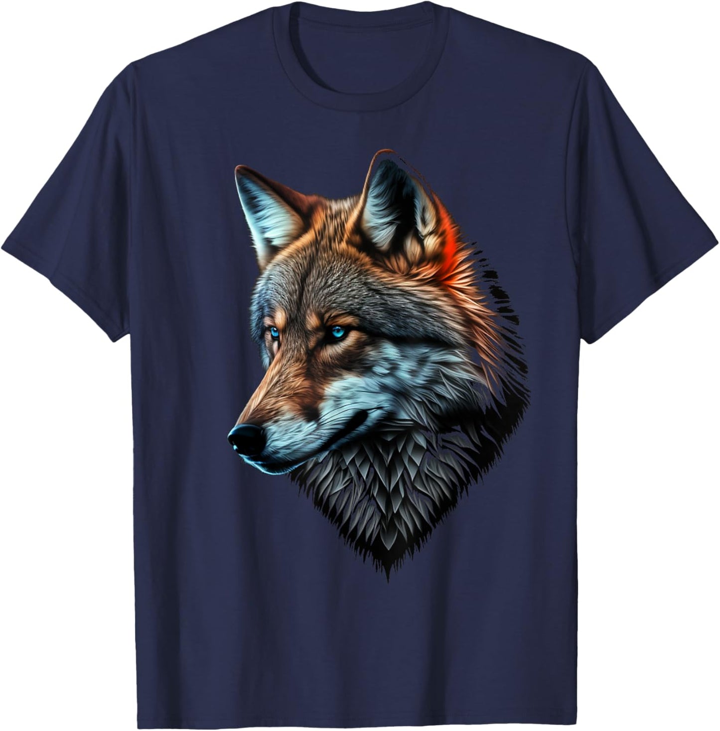 Wolf Portrait Blue Eyes Animal Print Art Wolf T-Shirt - T-Shirt | Navy