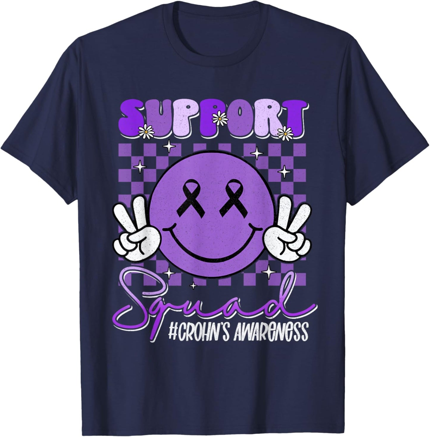 Crohns Disease Smile Face Support Purple Crohn's Awareness T-Shirt - T-Shirt | Navy