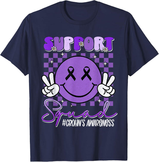 Crohns Disease Smile Face Support Purple Crohn's Awareness T-Shirt - T-Shirt | Navy