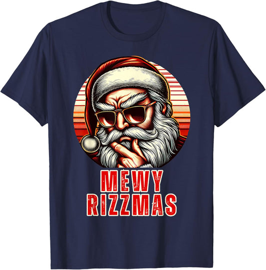 Mewy Rizzmas Funny Santa Mewing Joke Rizz Christmas T-Shirt - T-Shirt | Navy