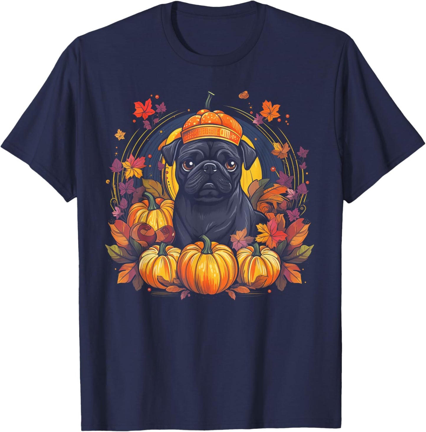 Pug Dog - Pumpkin Thanksgiving Fall Halloween Men Women Kids T-Shirt - T-Shirt | Navy