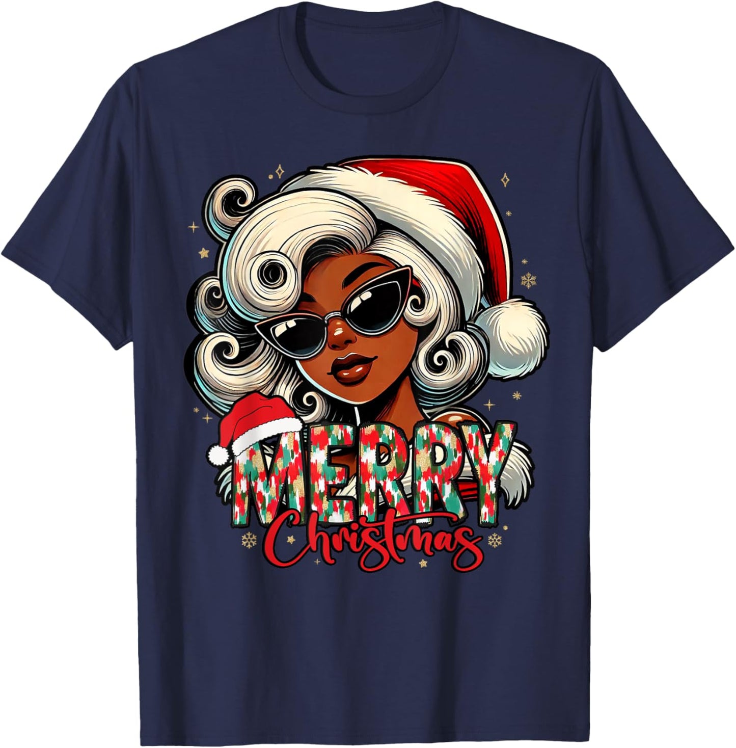 Black African Girl Melanin Christmas Santa Xmas T-Shirt - T-Shirt | Navy