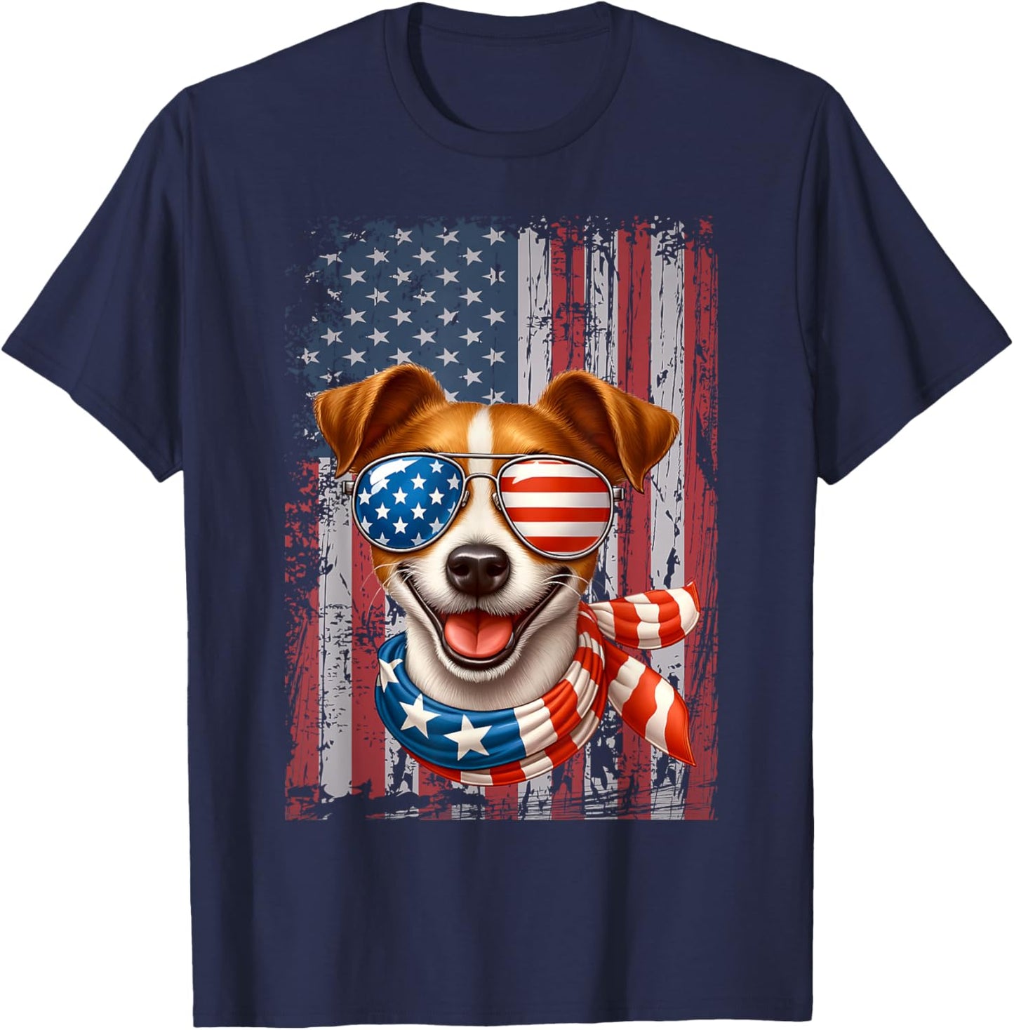 Jack Russell Terrier Dog Lover US Flag 4th Of July Patriotic T-Shirt - T-Shirt | Navy