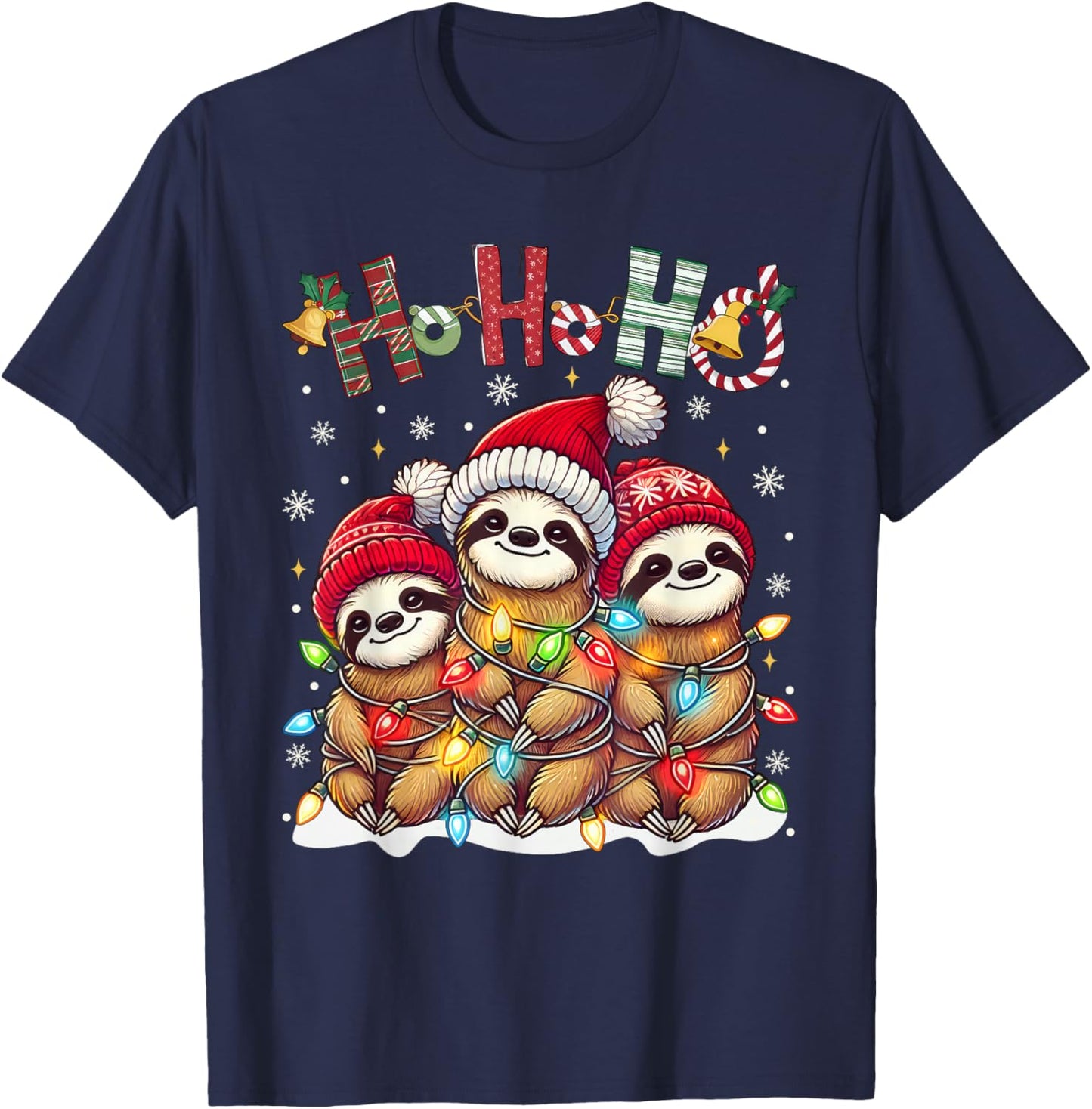 Christmas Pajamas Sloth Funny Sloths Christmas Outfit Sloth T-Shirt - T-Shirt | Navy