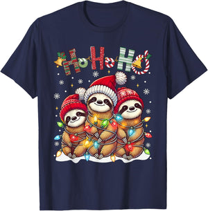 Christmas Pajamas Sloth Funny Sloths Christmas Outfit Sloth T-Shirt - T-Shirt | Navy