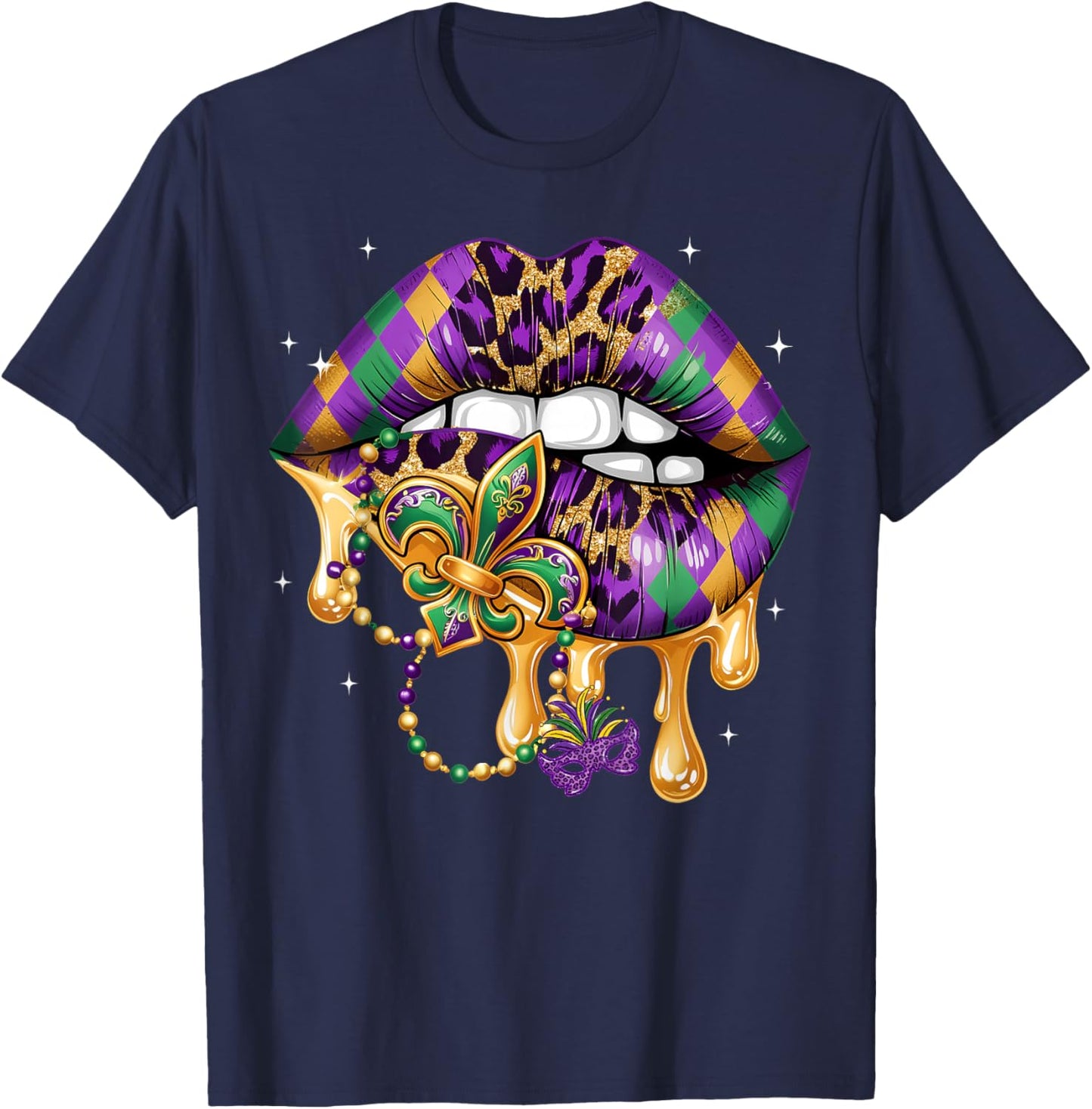 Mardi Gras Lip Women Girl Fleur De Lis Costume Funny T-Shirt - T-Shirt | Navy