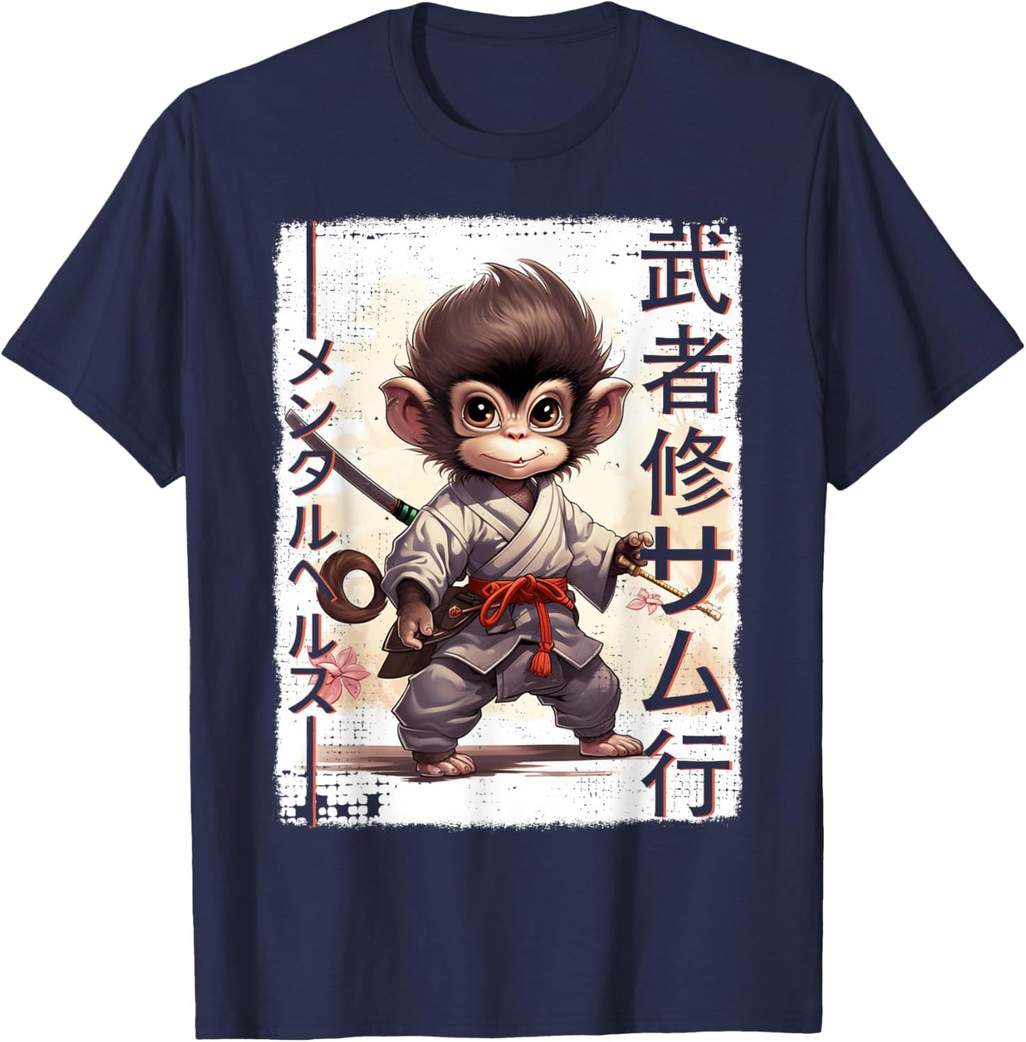 Samurai Monkey Warrior Japanese Ninja Monkey Kawaii T-Shirt - T-Shirt | Navy