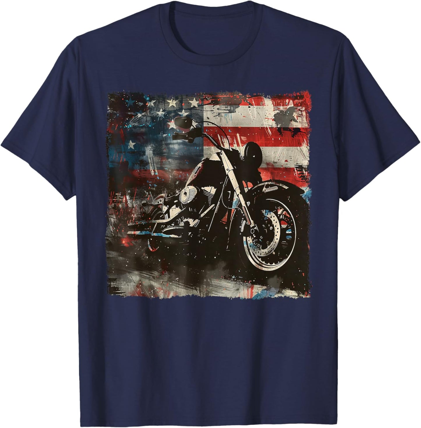 Vintage Motorcycle USA Flag Retro Biker American T-Shirt - T-Shirt | Navy