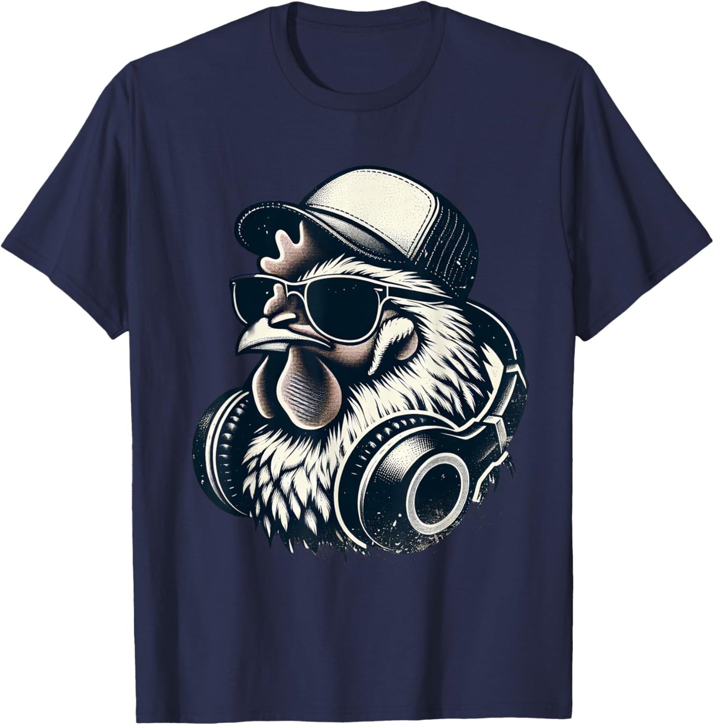 Music Chicken with Headphones Cool Rooster T-Shirt - T-Shirt | Navy