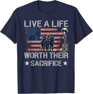 Live A Life Worth Their Sacrifice - Veterans Day T-Shirt - T-Shirt | Navy
