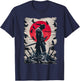 Japanese Anime Art Lone Samurai with Red Sun and Crows T-Shirt - T-Shirt | Navy