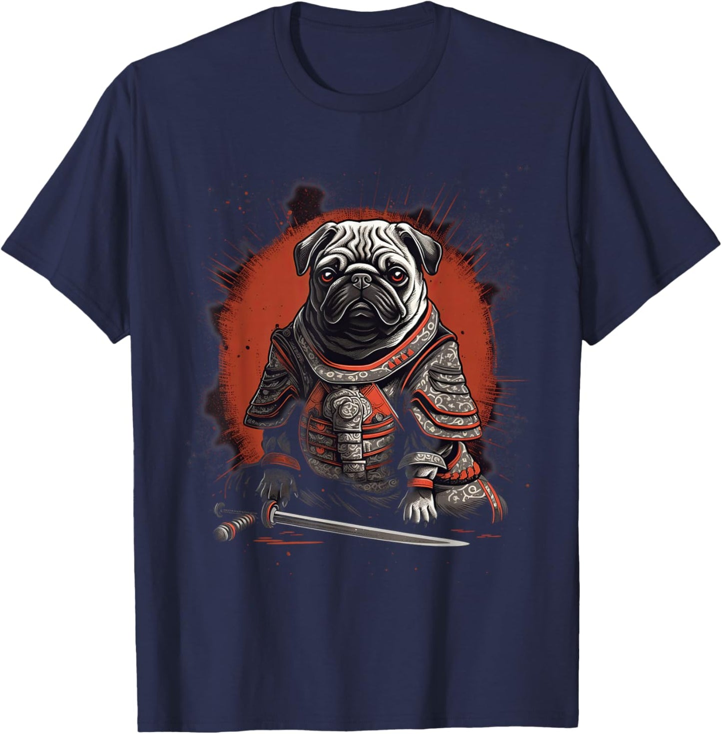 Vintage Japanese Samurai Pug dog T-Shirt - T-Shirt | Navy