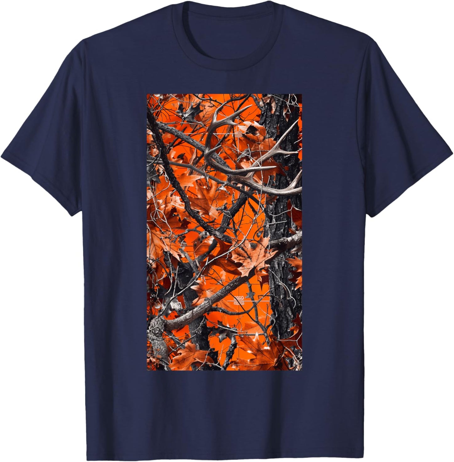 Orange Camo Autumn Fall leaves Oak Nature Forest T-Shirt - T-Shirt | Navy