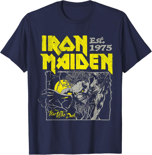Iron Maiden Fear of The Dark Yellow Text T-Shirt - T-Shirt | Navy