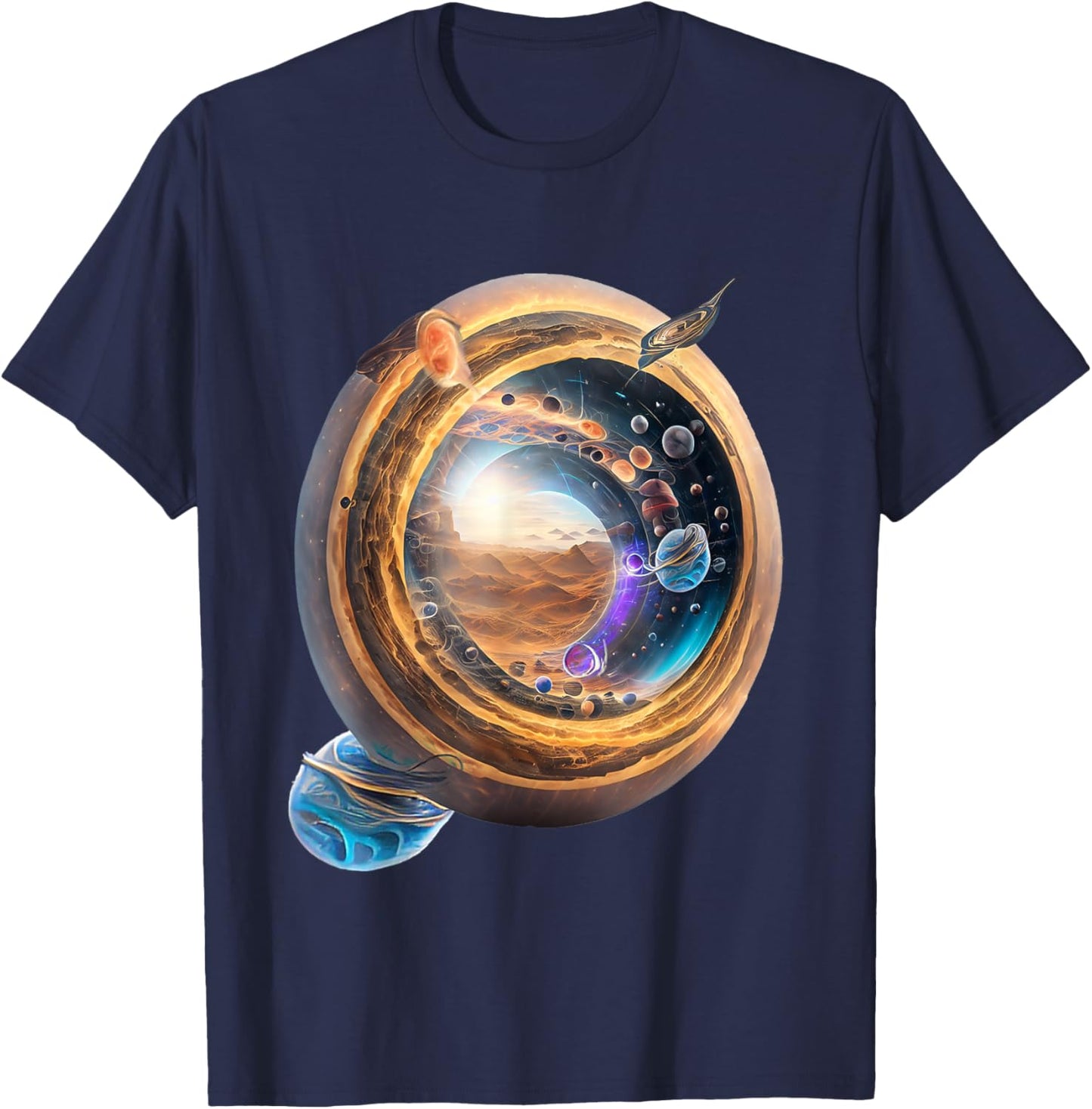 UnusedPerspective design Wormhole Planets on Einstein-Rosen Bridge and White Hole T-Shirt - T-Shirt | Navy