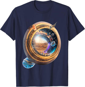 UnusedPerspective design Wormhole Planets on Einstein-Rosen Bridge and White Hole T-Shirt - T-Shirt | Navy