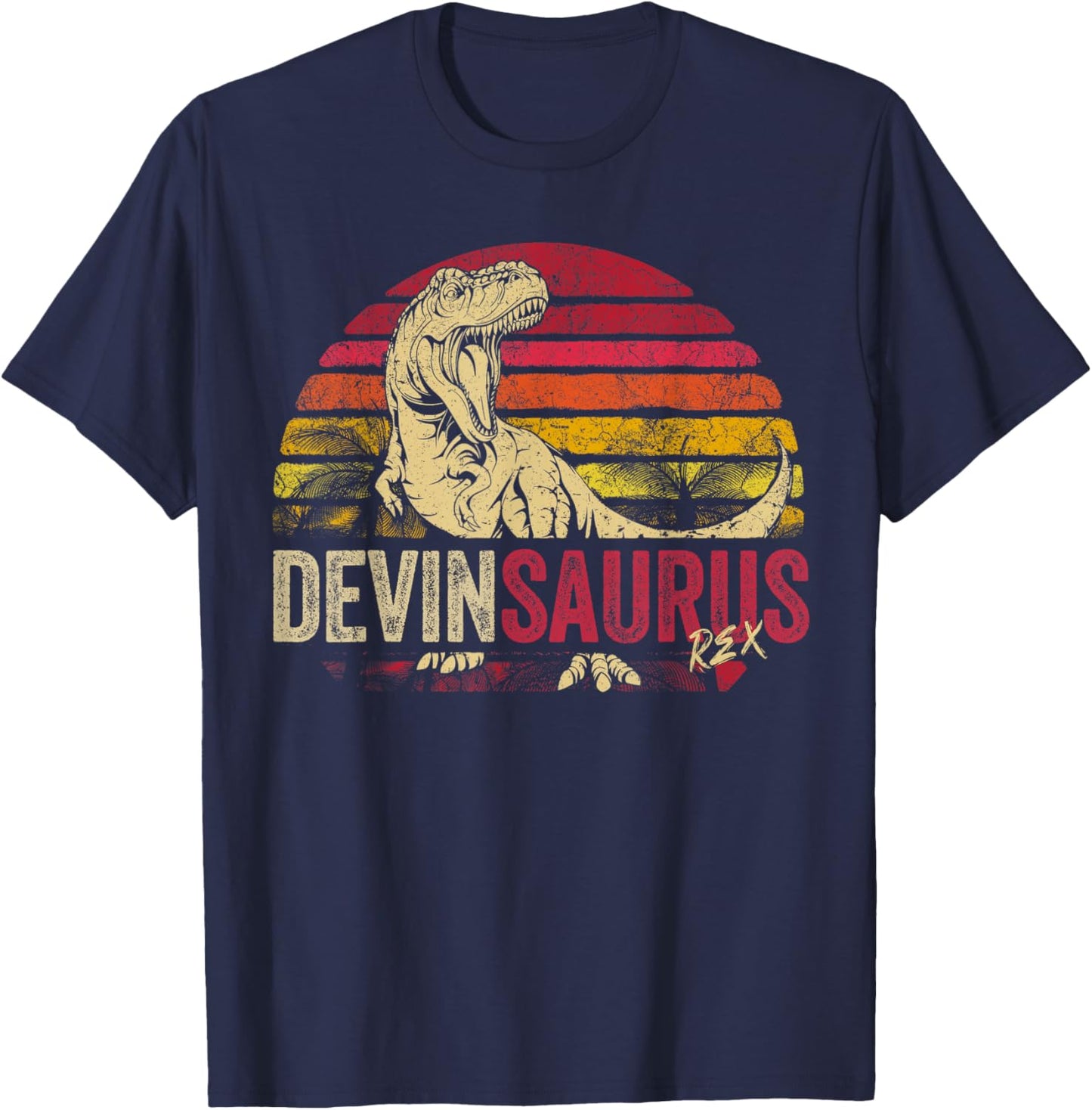 Devin Saurus Funny Personalized Dinosaur T Rex Boys Name T-Shirt - T-Shirt | Navy