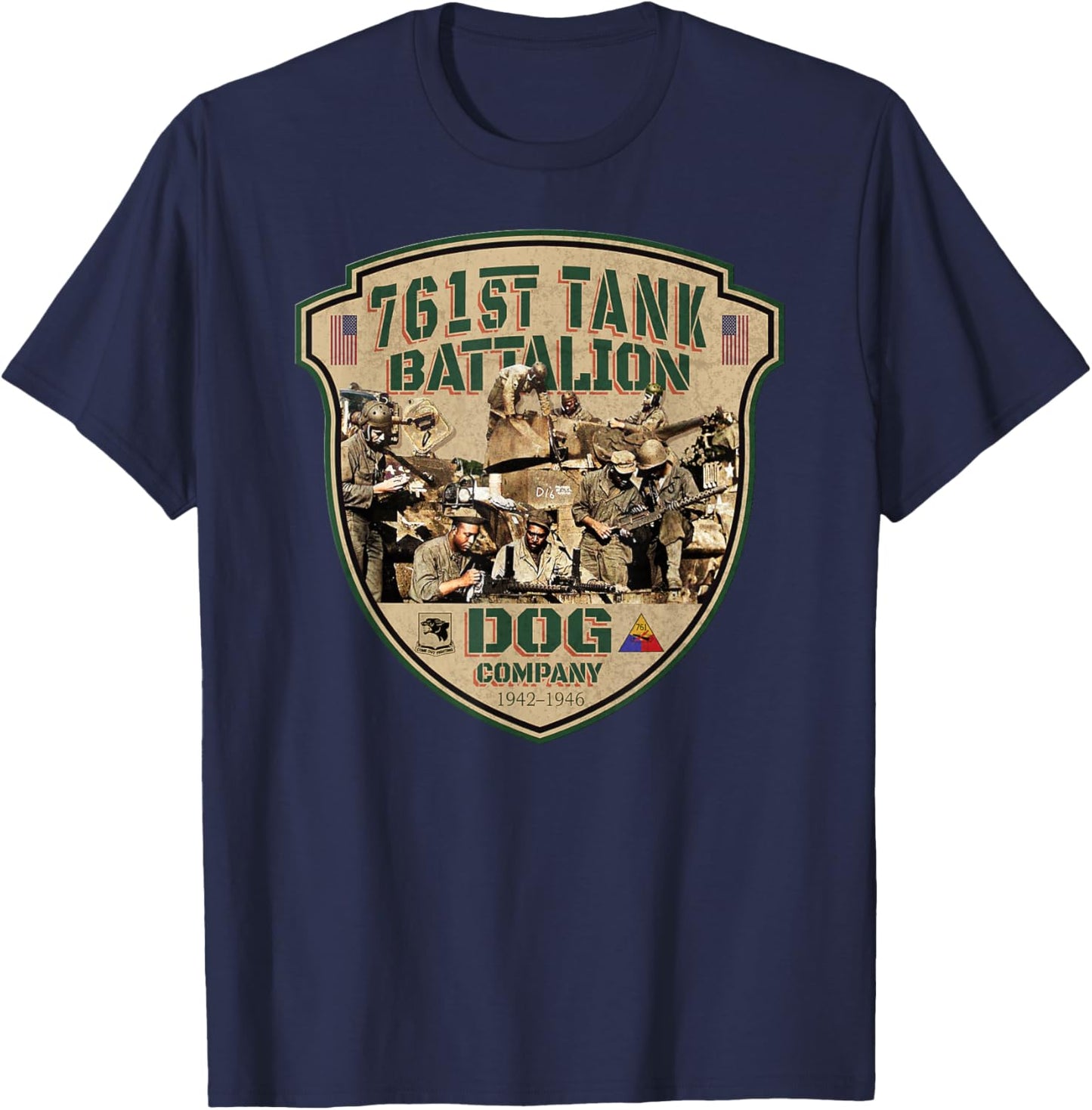 761st Tank Battalion Tribute Vintage Dog Company WW2 Heroes T-Shirt - T-Shirt | Navy